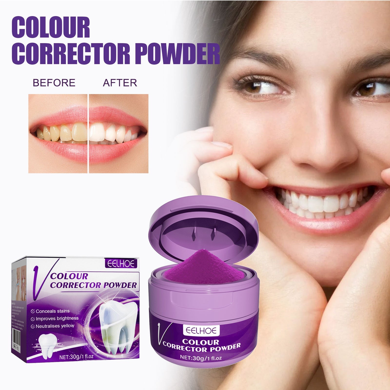 v34 Whitening Powder, Cleaning Stains Freshening Breath And Brightening White Teeth Cleaning Powder