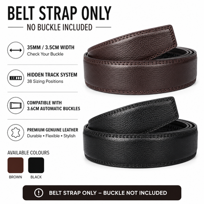 Mens Genuine Leather PU Belt Strap No Buckle 35mm Auto Black Brown