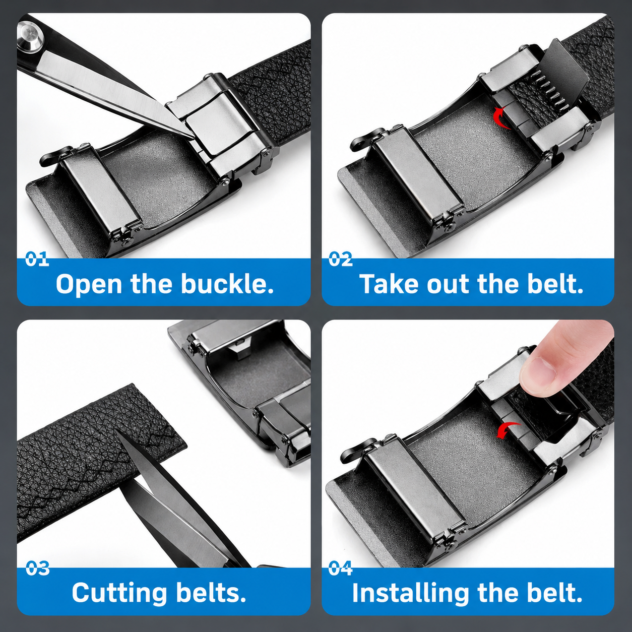 QHA Men's Genuine Leather Ratchet Belt – 35mm, Automatic Buckle, Cut-to-Fit