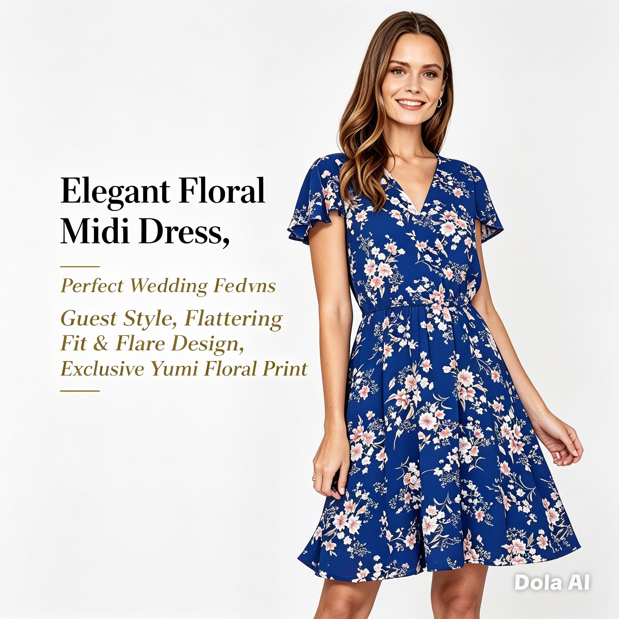 Yumi Women's Navy Floral Print Midi Skater Dress Fit & Flare