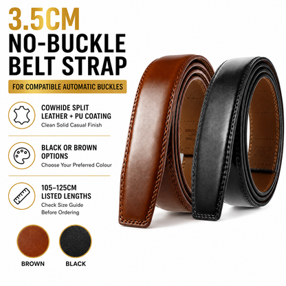 Mens Cowhide Genuine Split Leather Belt Strap No Buckle for Automatic Buckle