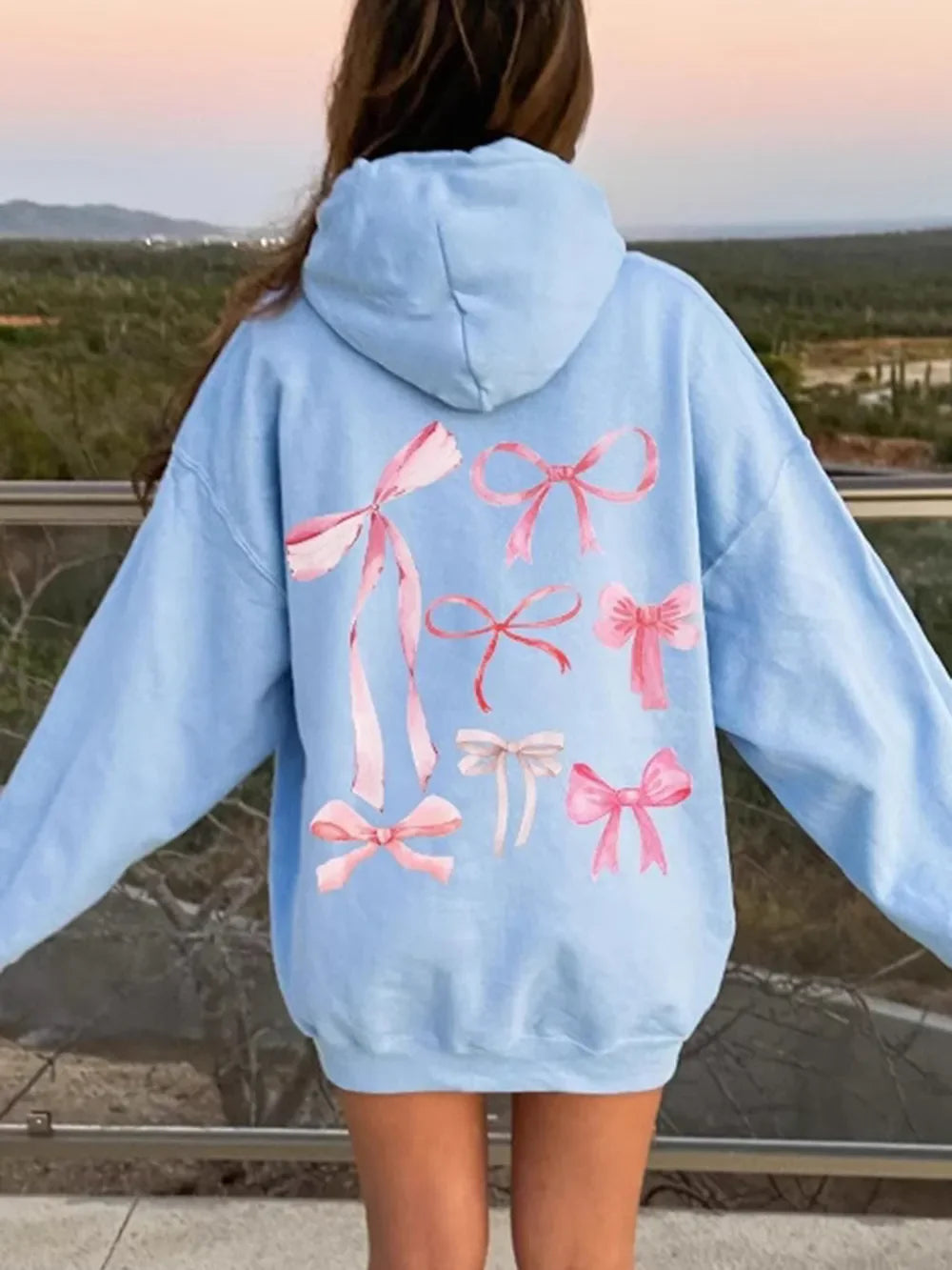Bow Print Long Sleeve Hoodie