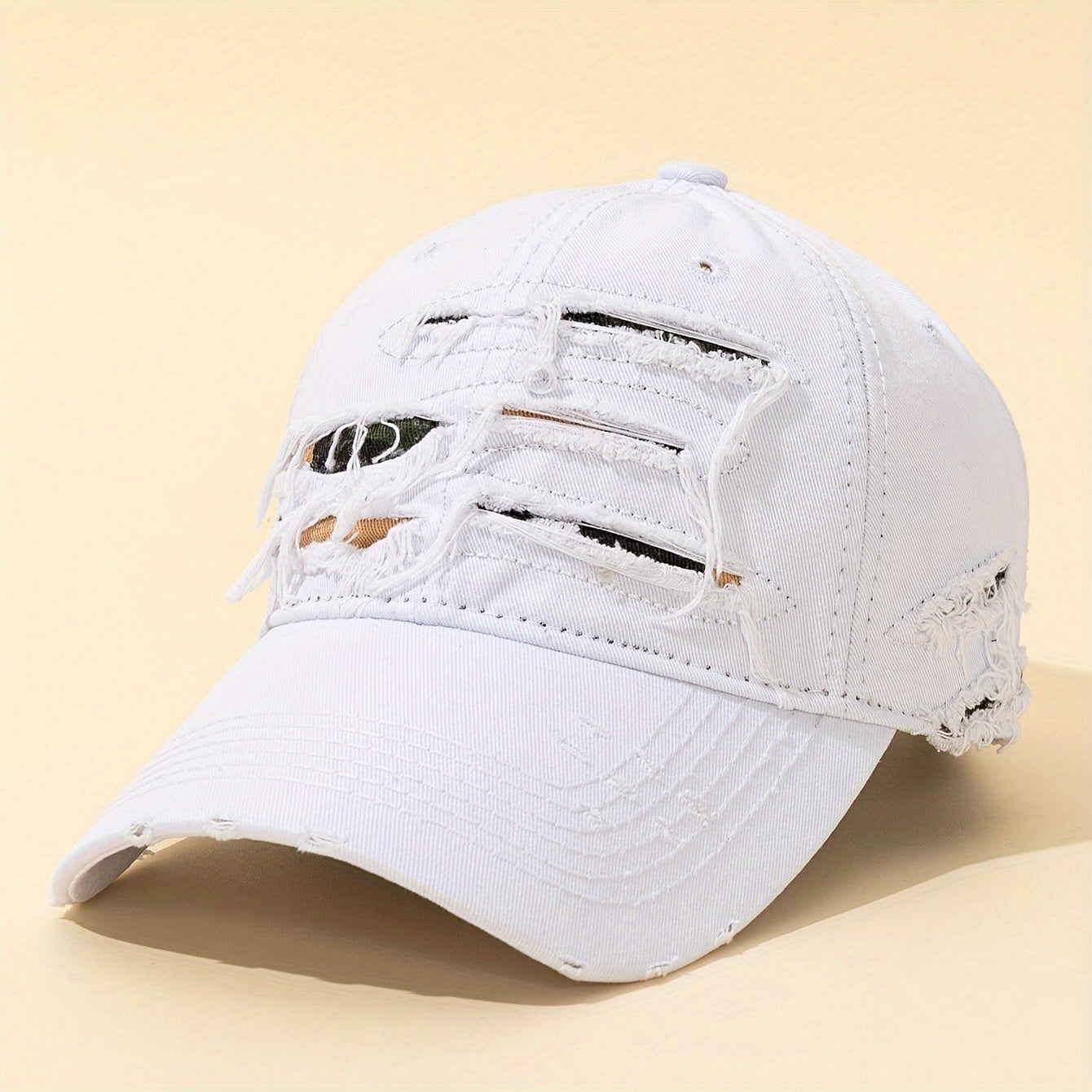 Lightweight Design Adjustable Baseball Cap with Embroidered Back Text, Distressed Multi-Layer Fabric Design –