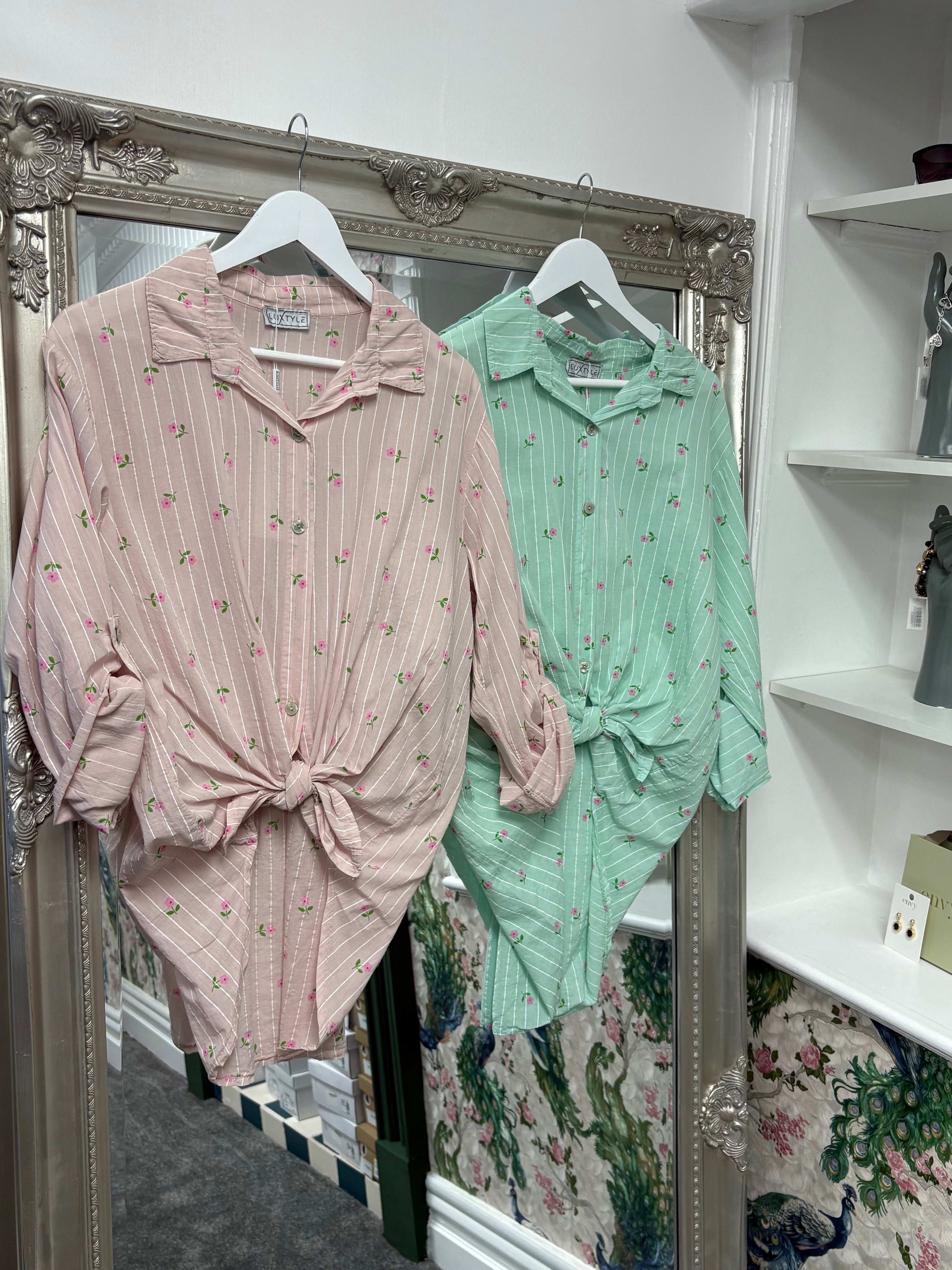 Luxtyle Flower and Stripe Longsleeve Shirt One Size 8-18