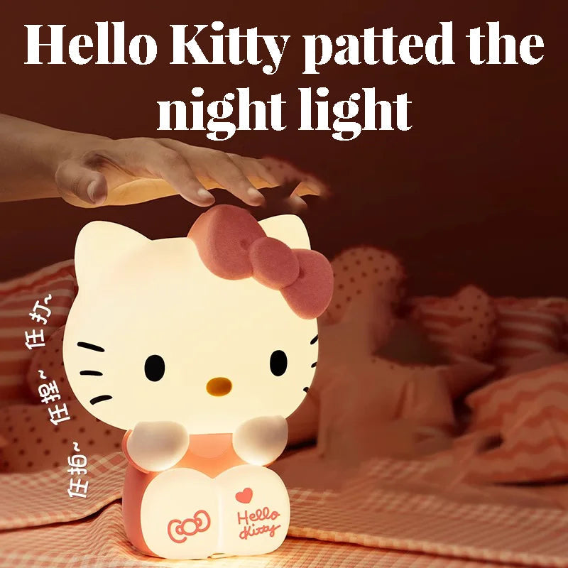Kawaii Sanrio Hello Kitty Pat Night Light Girls Bedroom Bedlight Anime Hellokitty Night Lamp Desktop Decor Ornaments Girls Gift