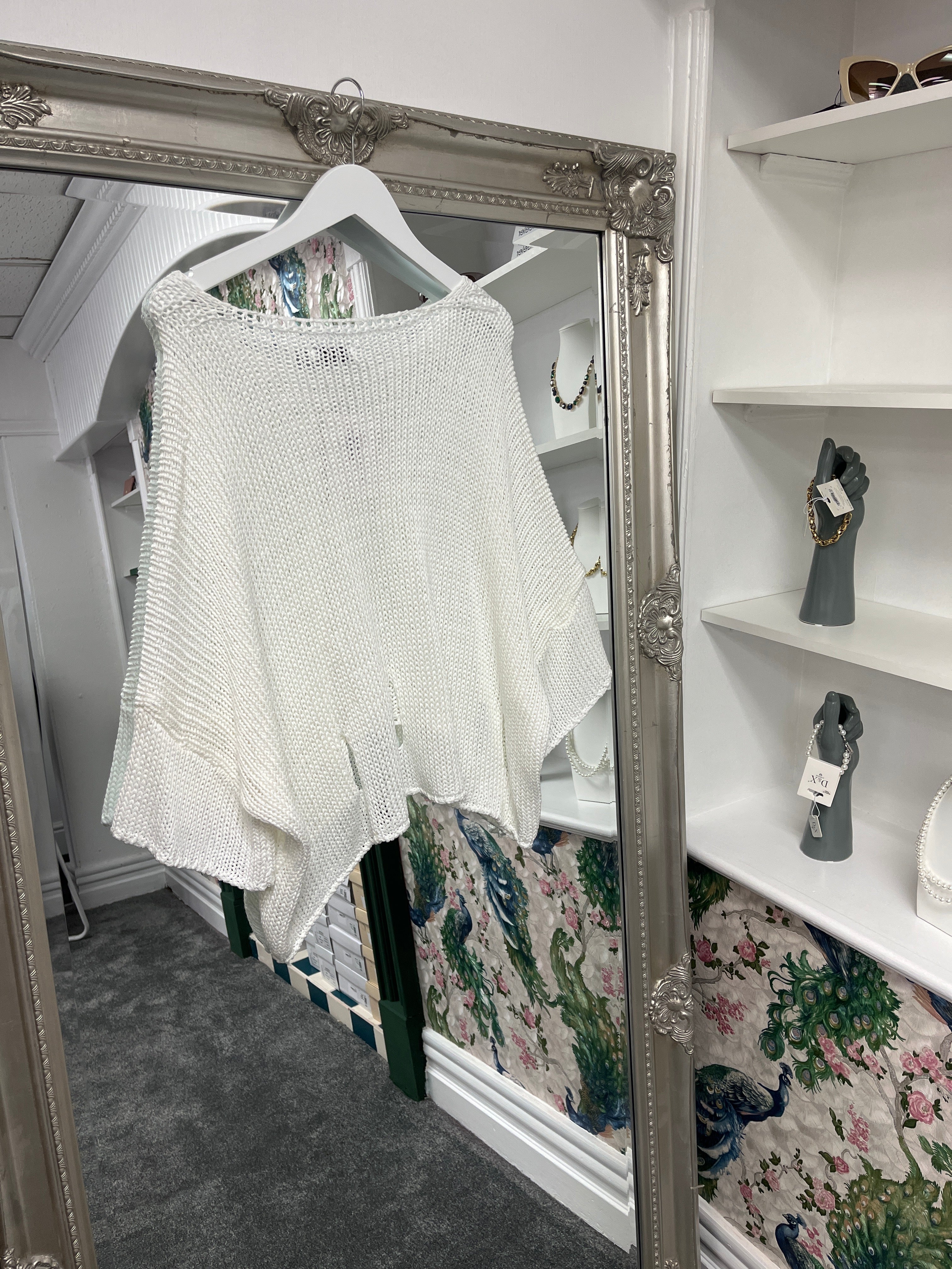 White Crochet Knit Top – One Size Fits UK 8–14