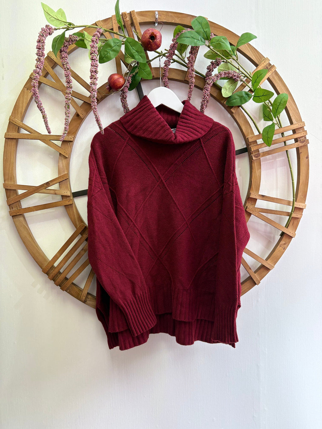 Luxtyle Roll Neck Diamond Knit Jumper – Khaki, Black or Berry (One Size up to 18)