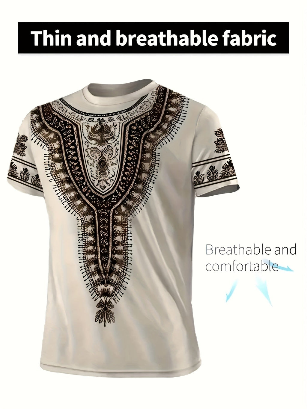 Men's Stylish Digital Print T-Shirt Short Sleeve Crew Neck with Intricate Floral Print Patterns