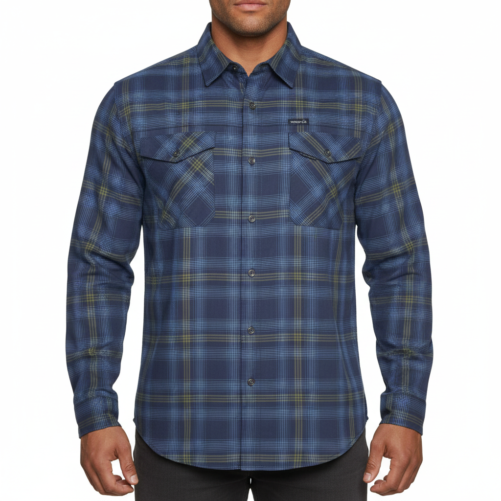 Wrangler Men's 2 Pocket Utility Shirt | Check | UPF 50+ Moisture Wicking | L-2XL