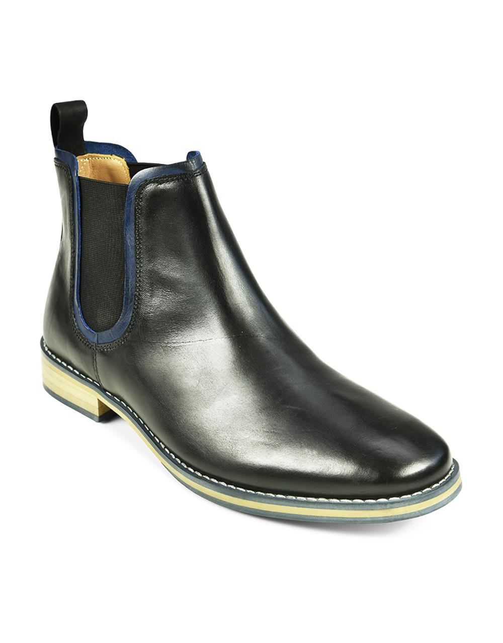 FRONT Mens Round Stanford Boot Slip On Shoes Black UK 7 to UK 12