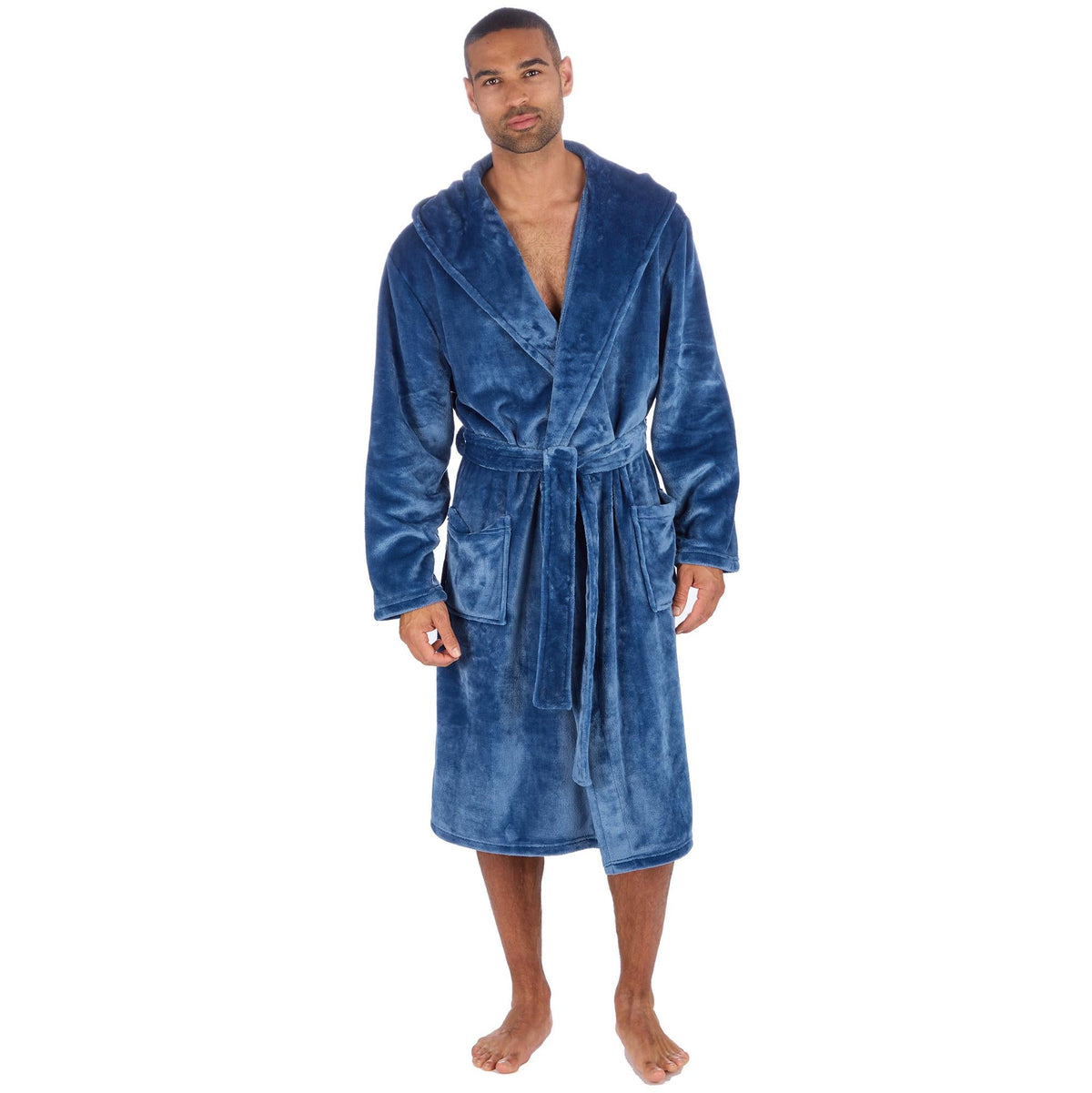 Cargo Bay Men's Soft Touch Fleece Hooded Dressing Gown with Front Pockets
