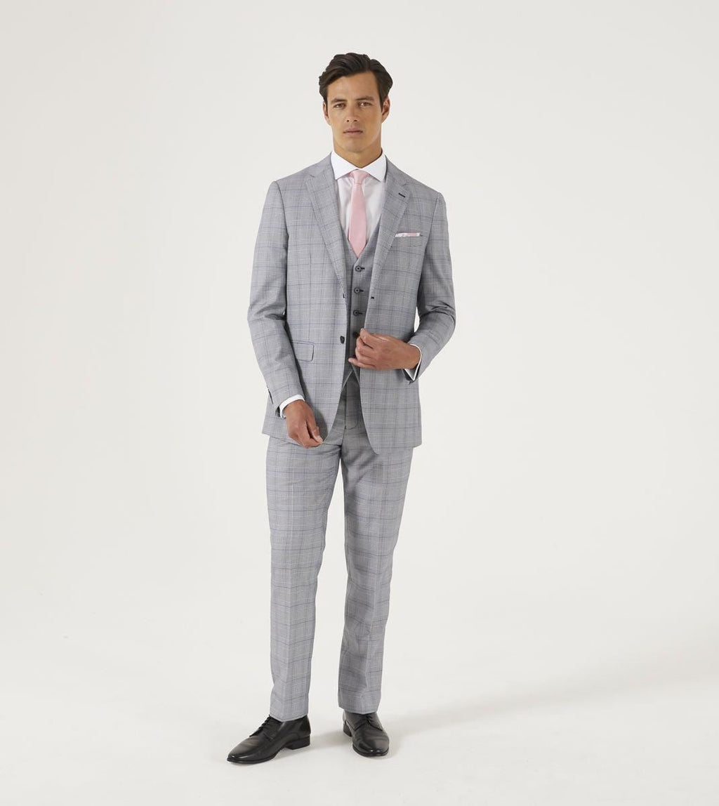 Skopes Men's Tailored Fit Anello Check Pattern Suit Trouser in Grey Waist 32 to 56