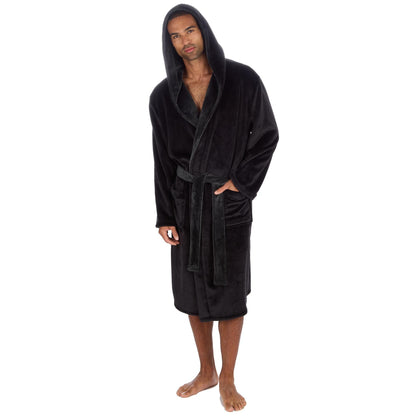 Pierre Roche Men's Hooded Fleece Dressing Gown with Contrast Belt & Pockets