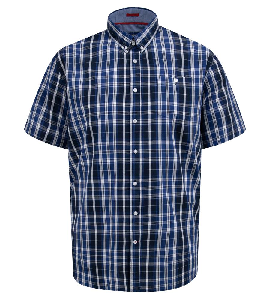 D555 WALSALL Check Short Sleeve Shirt With Pocket For Men in Navy, 2XL-8XL