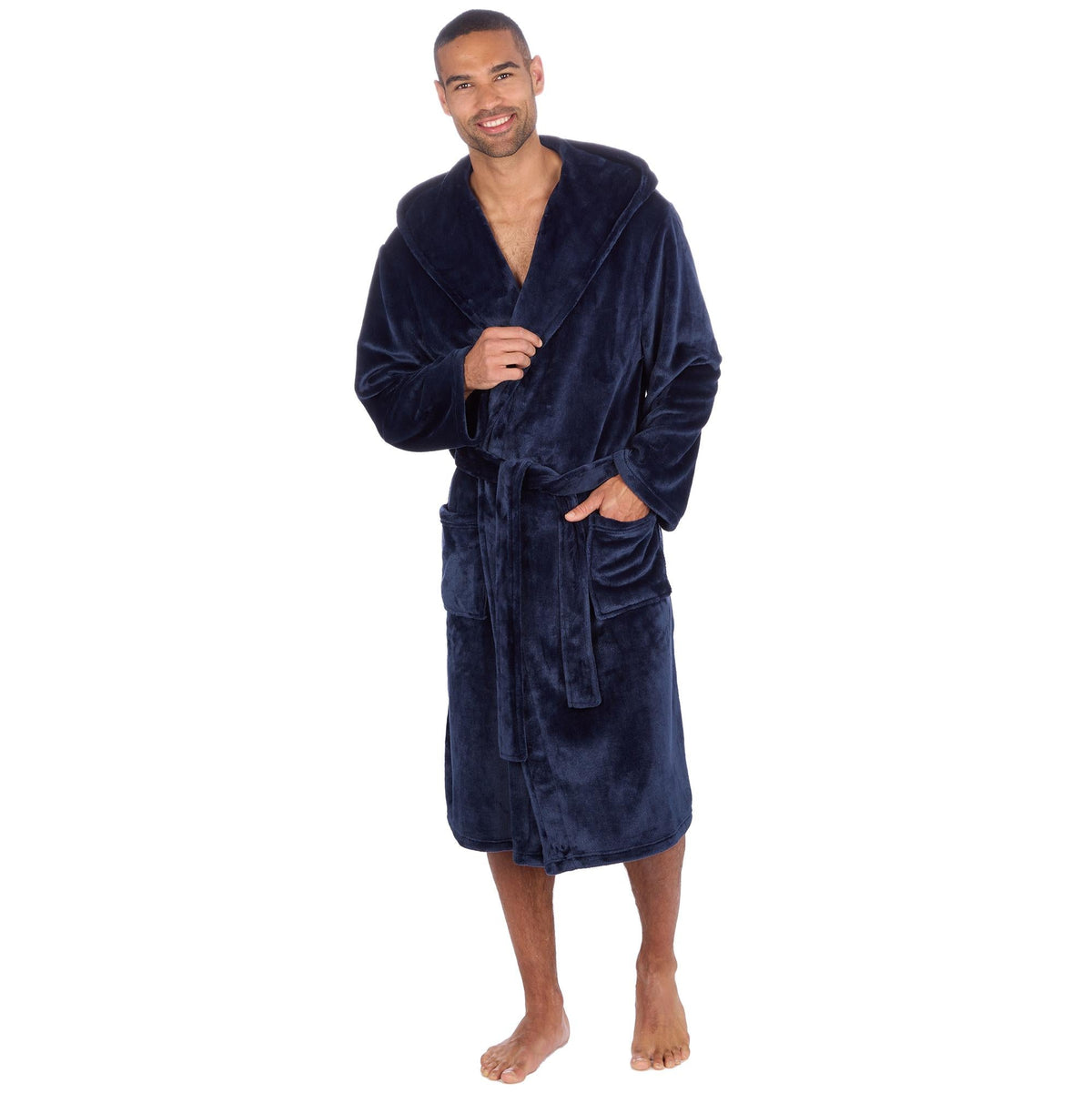 Cargo Bay Men's Soft Touch Fleece Hooded Dressing Gown with Front Pockets