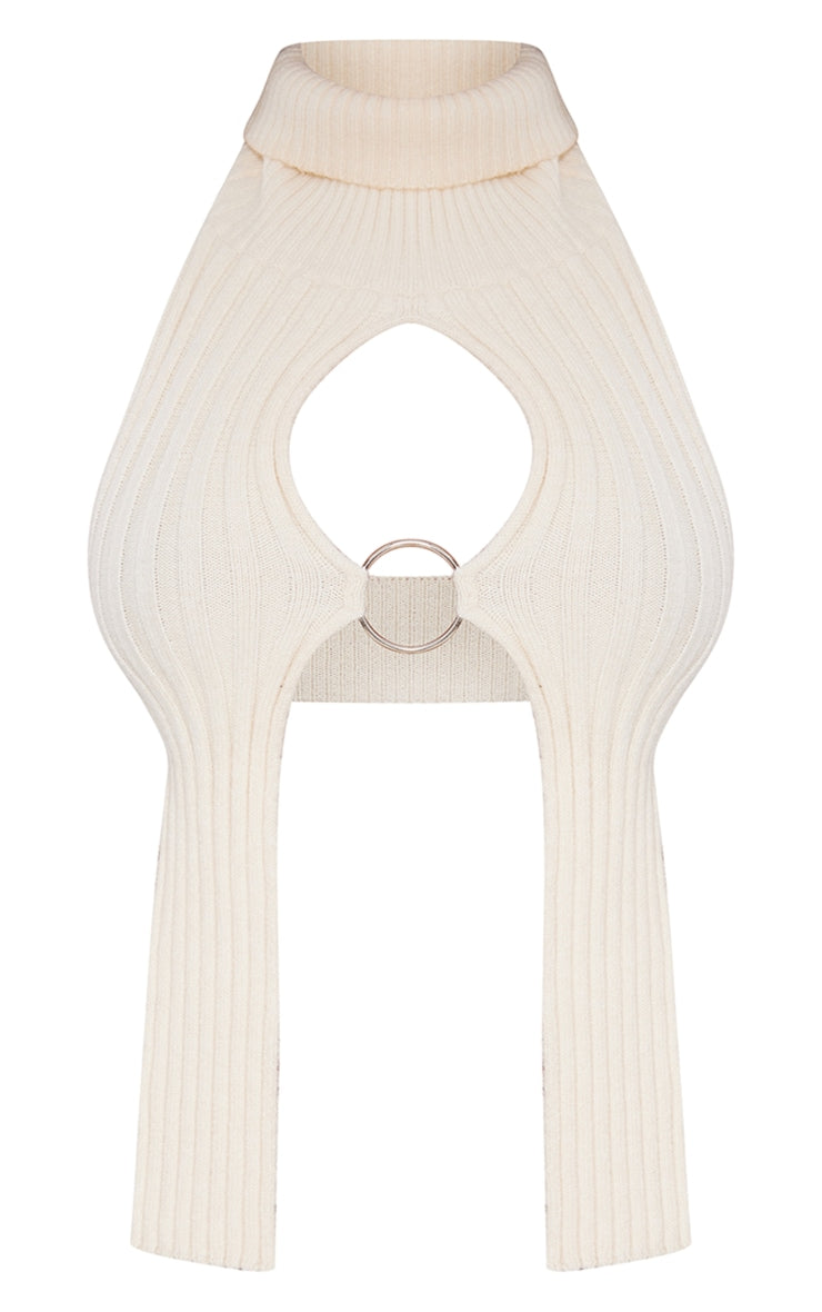 Shape Cream Knit Cut Out Ring Detail Crop Top