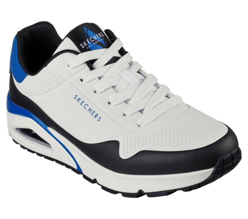 Skechers (232347) Men's Uno - Back Lit Lace-Up Fashion Sneaker in White/Blue 8 to 13