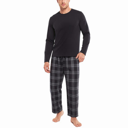 Kruxader Men's Pyjama Set Black Check Cotton Long Sleeve S–4XL