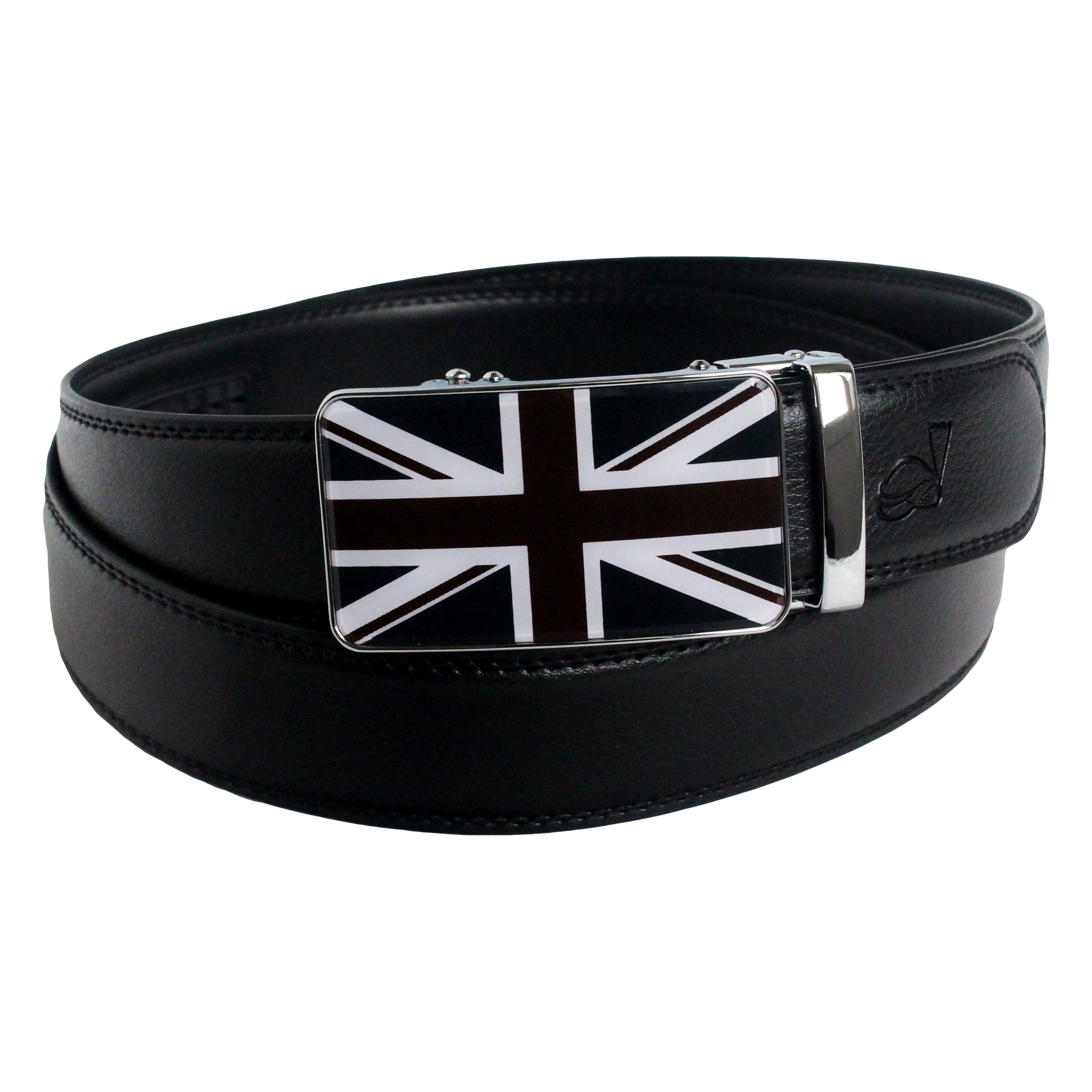 QHA Mens Union Jack British Flag 35mm Leather Ratchet Belt Automatic Buckle Q53