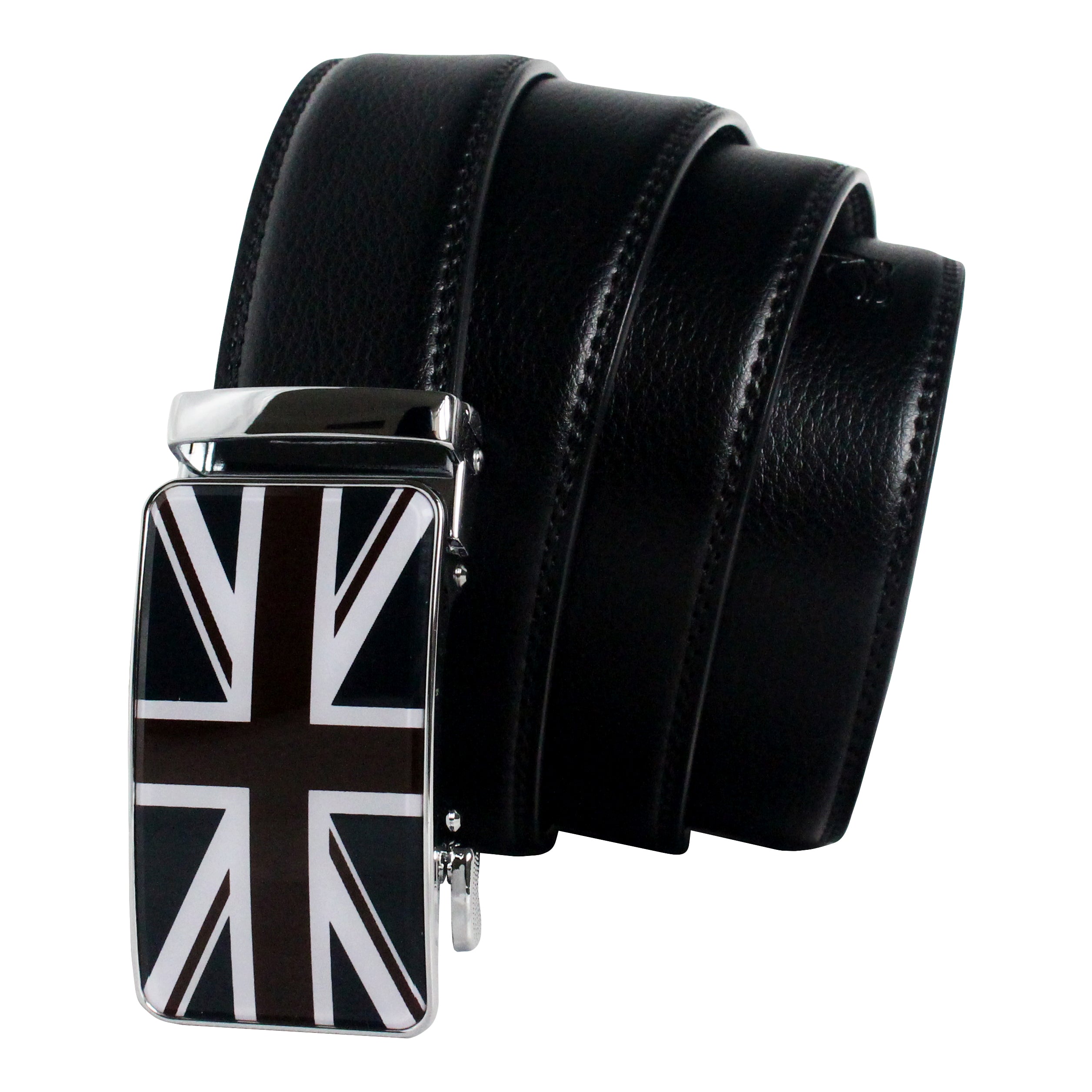 QHA Mens Union Jack British Flag 35mm Leather Ratchet Belt Automatic Buckle Q53