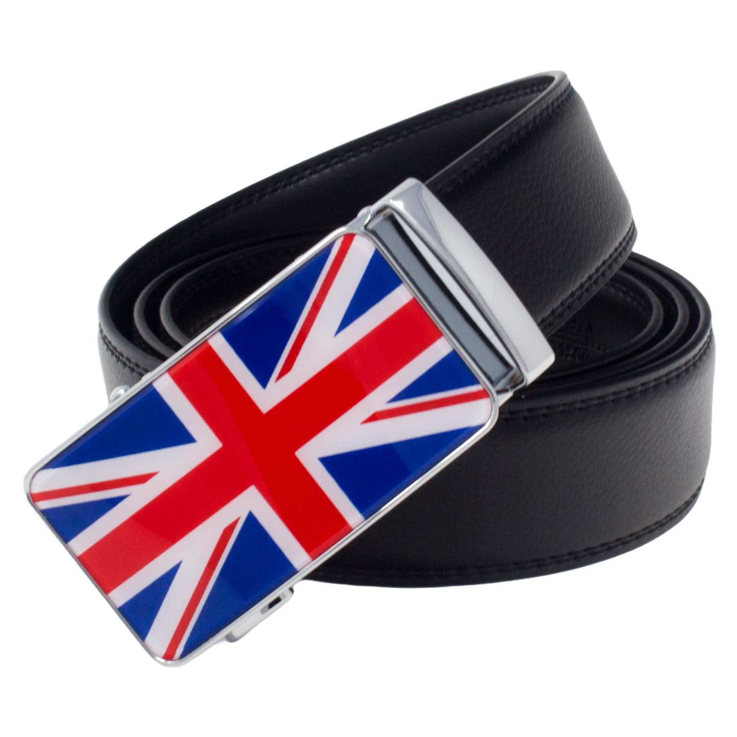 QHA Mens Union Jack British Flag 35mm Leather Ratchet Belt Automatic Buckle Q53