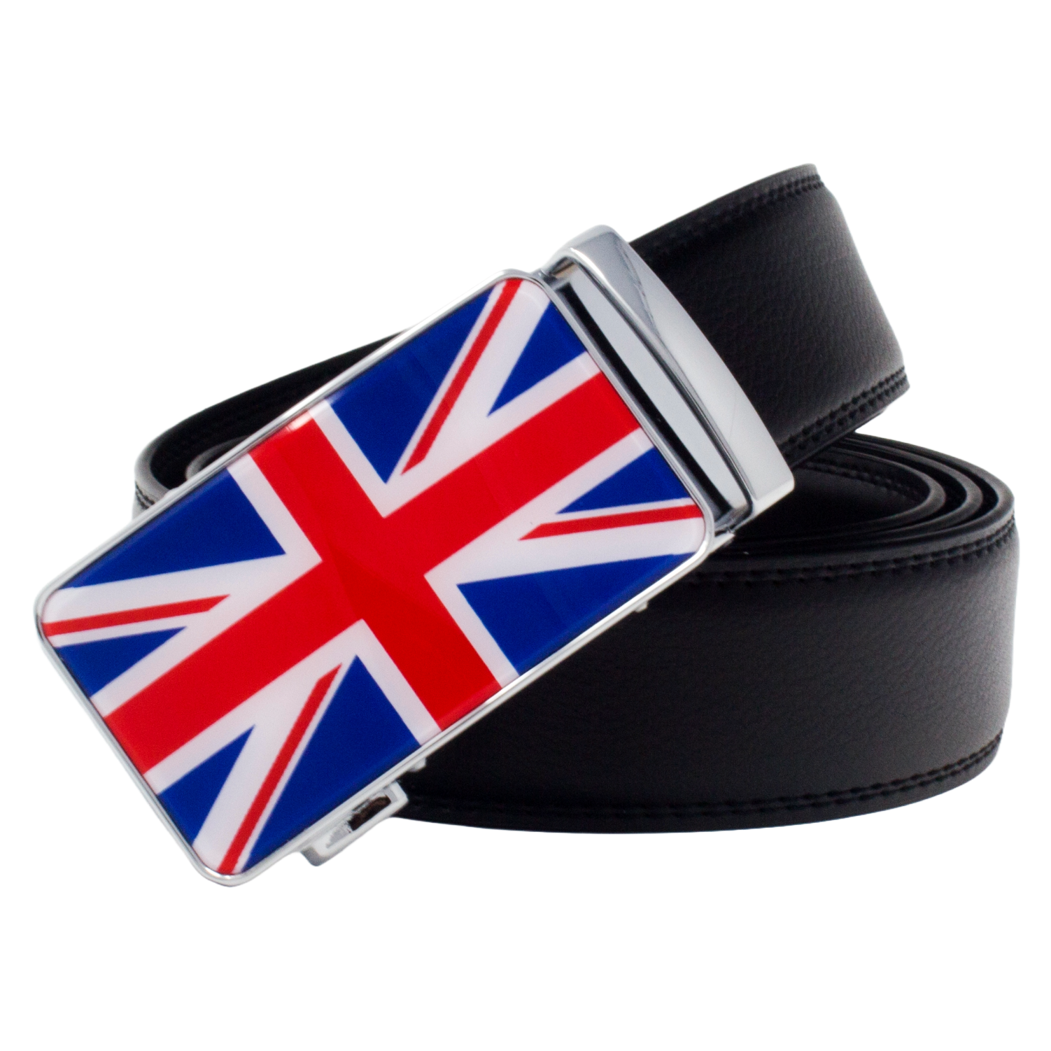 QHA Mens Union Jack British Flag 35mm Leather Ratchet Belt Automatic Buckle Q53
