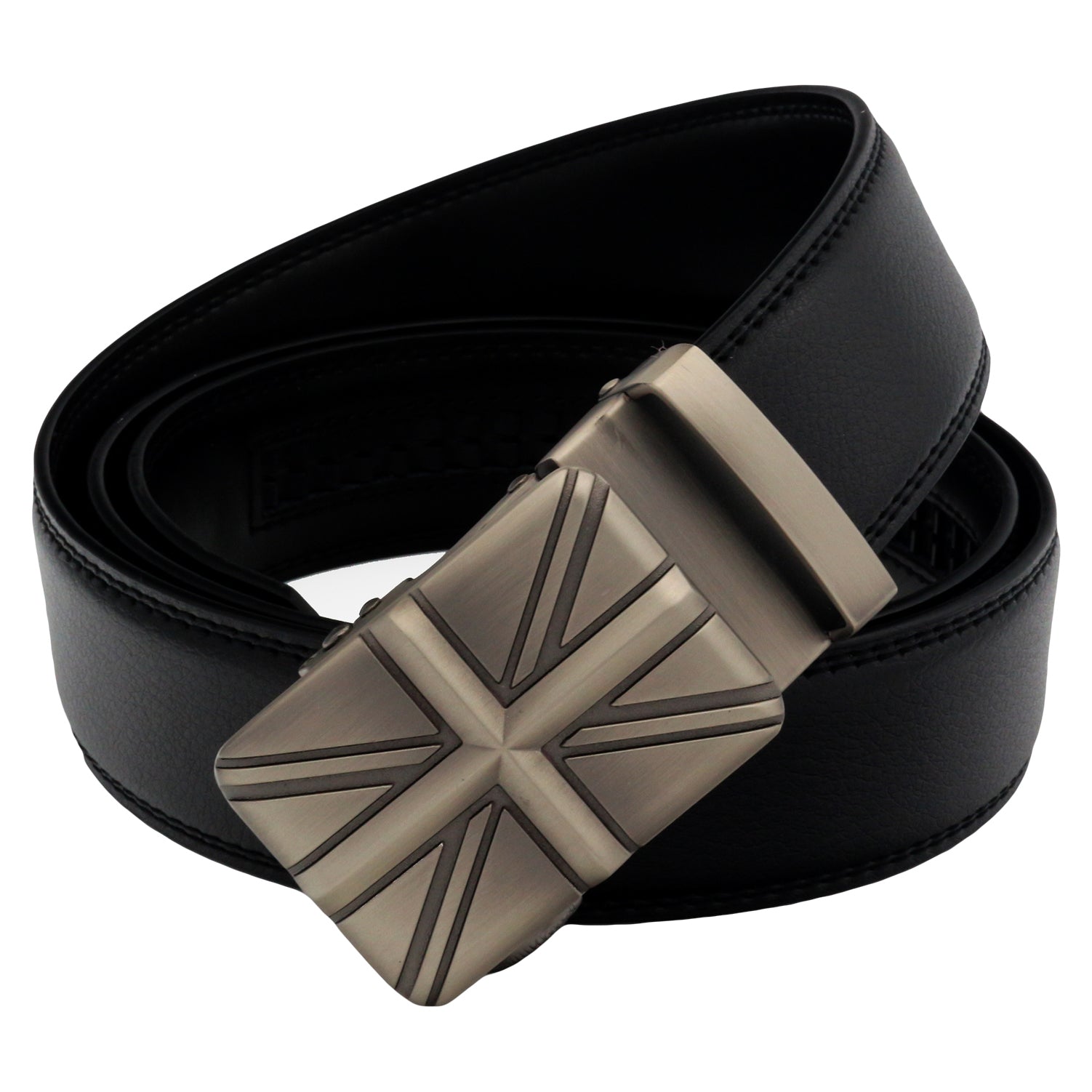 QHA Mens Union Jack British Flag 35mm Leather Ratchet Belt Automatic Buckle Q53