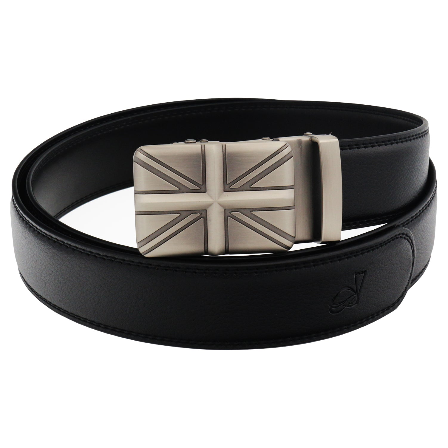 QHA Mens Union Jack British Flag 35mm Leather Ratchet Belt Automatic Buckle Q53