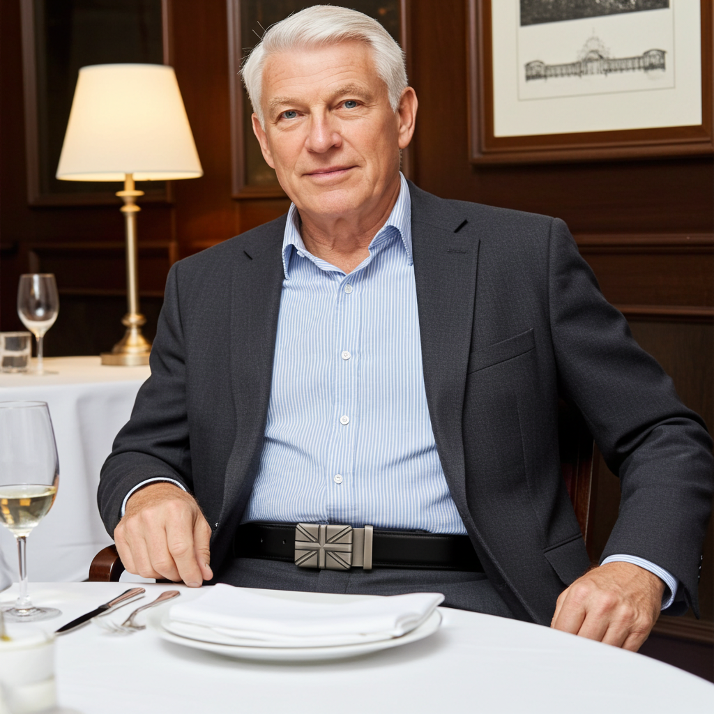 QHA Mens Union Jack British Flag 35mm Leather Ratchet Belt Automatic Buckle Q53