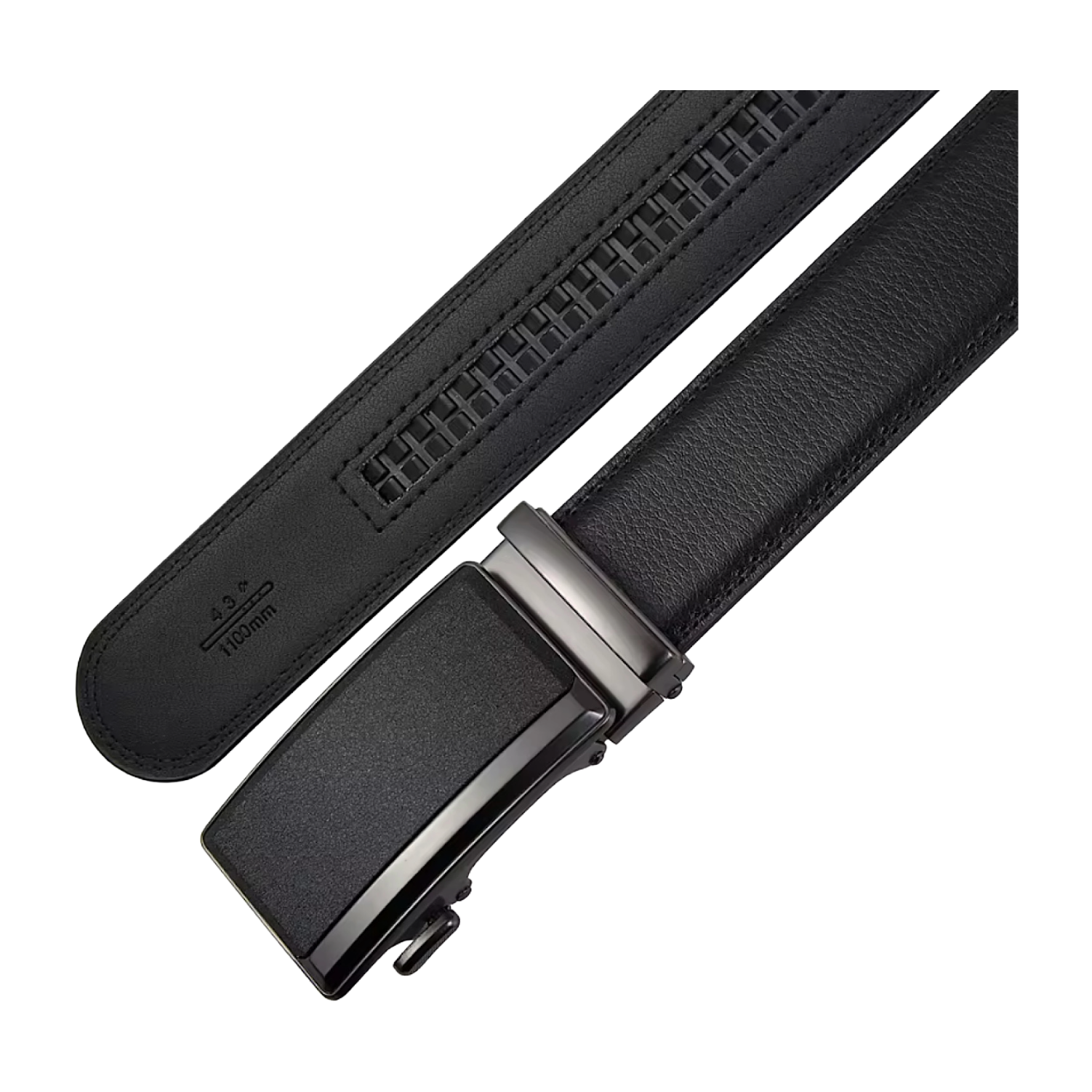 QHA Mens 35mm Ratchet Leather Belt, Gunmetal Brushed Plate Automatic Buckle Q75