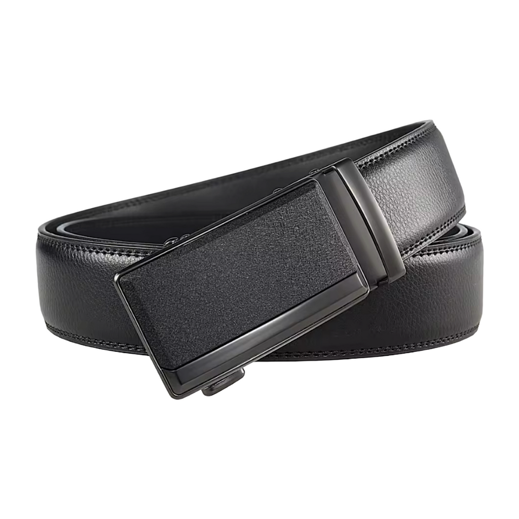 QHA Mens 35mm Ratchet Leather Belt, Gunmetal Brushed Plate Automatic Buckle Q75