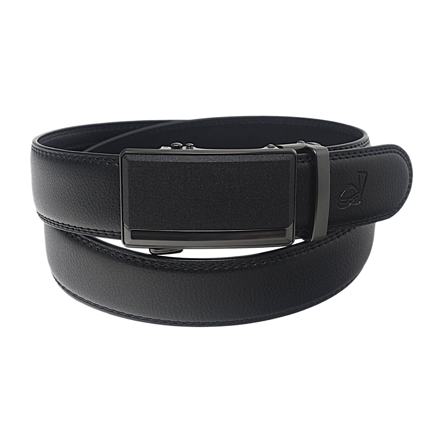 QHA Mens 35mm Ratchet Leather Belt, Gunmetal Brushed Plate Automatic Buckle Q75