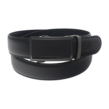 QHA Mens 35mm Ratchet Leather Belt, Gunmetal Brushed Plate Automatic Buckle Q75 - QHA UK