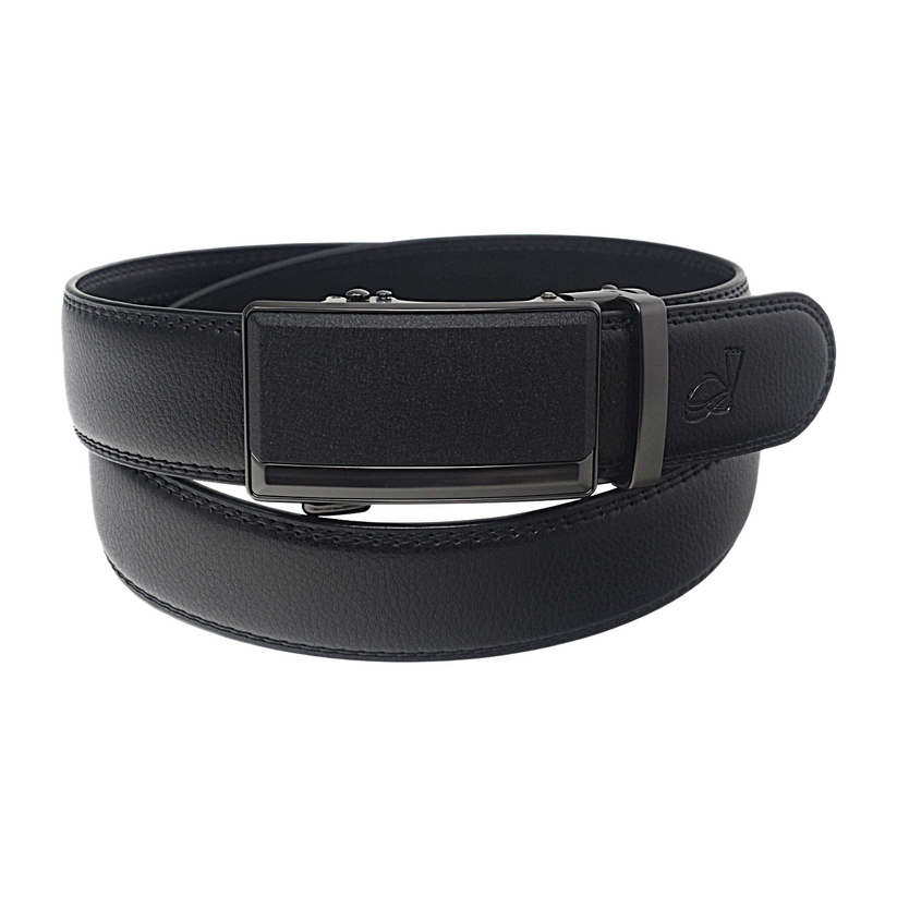 QHA Mens 35mm Ratchet Leather Belt, Gunmetal Brushed Plate Automatic Buckle Q75 - QHA UK