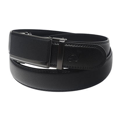 QHA Mens 35mm Ratchet Leather Belt, Gunmetal Brushed Plate Automatic Buckle Q75 - QHA UK