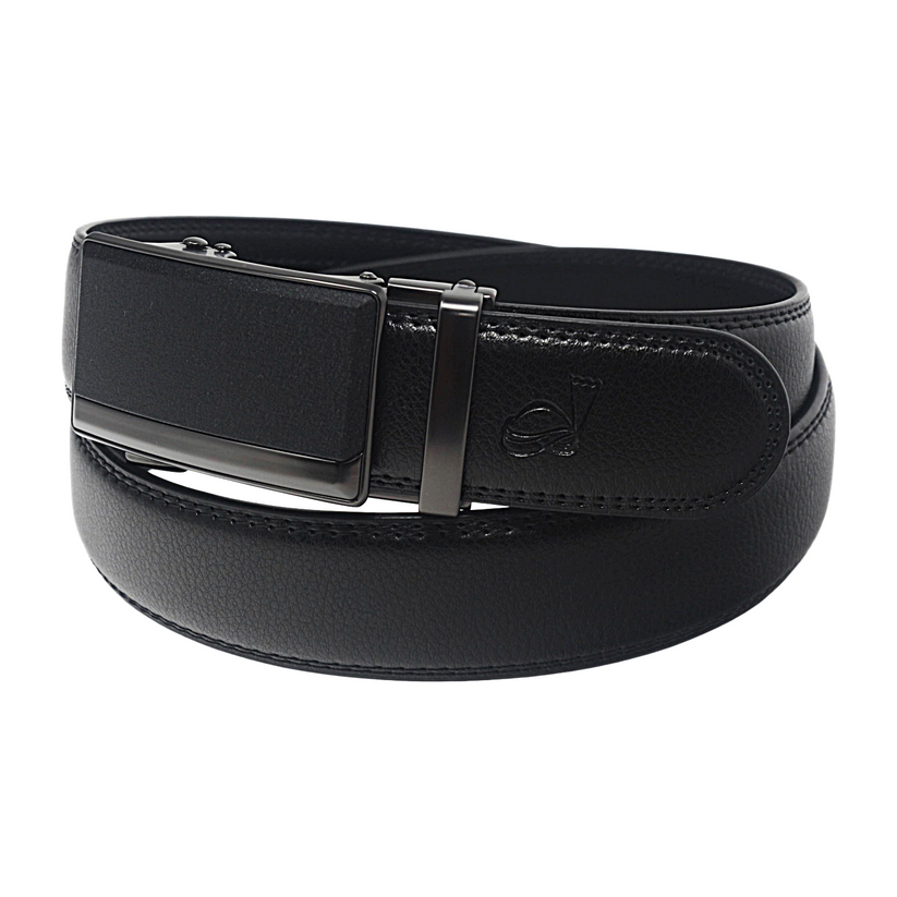 QHA Mens 35mm Ratchet Leather Belt, Gunmetal Brushed Plate Automatic Buckle Q75 - QHA UK