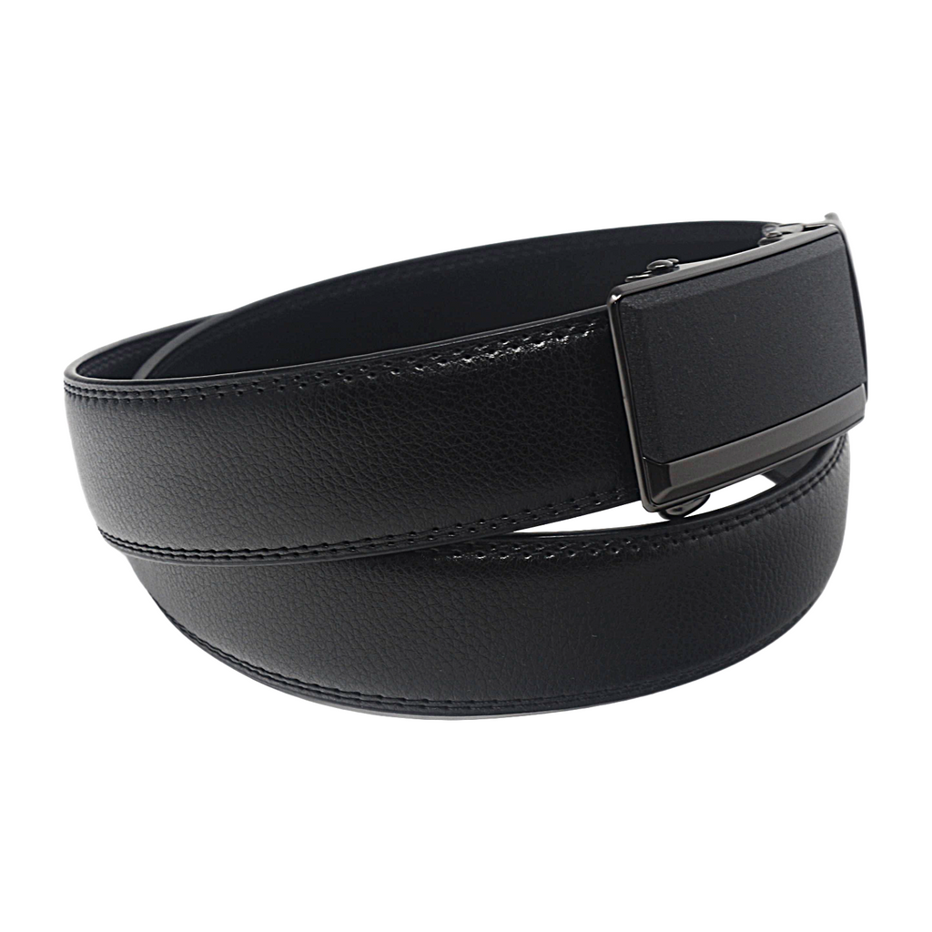 QHA Mens 35mm Ratchet Leather Belt, Gunmetal Brushed Plate Automatic Buckle Q75