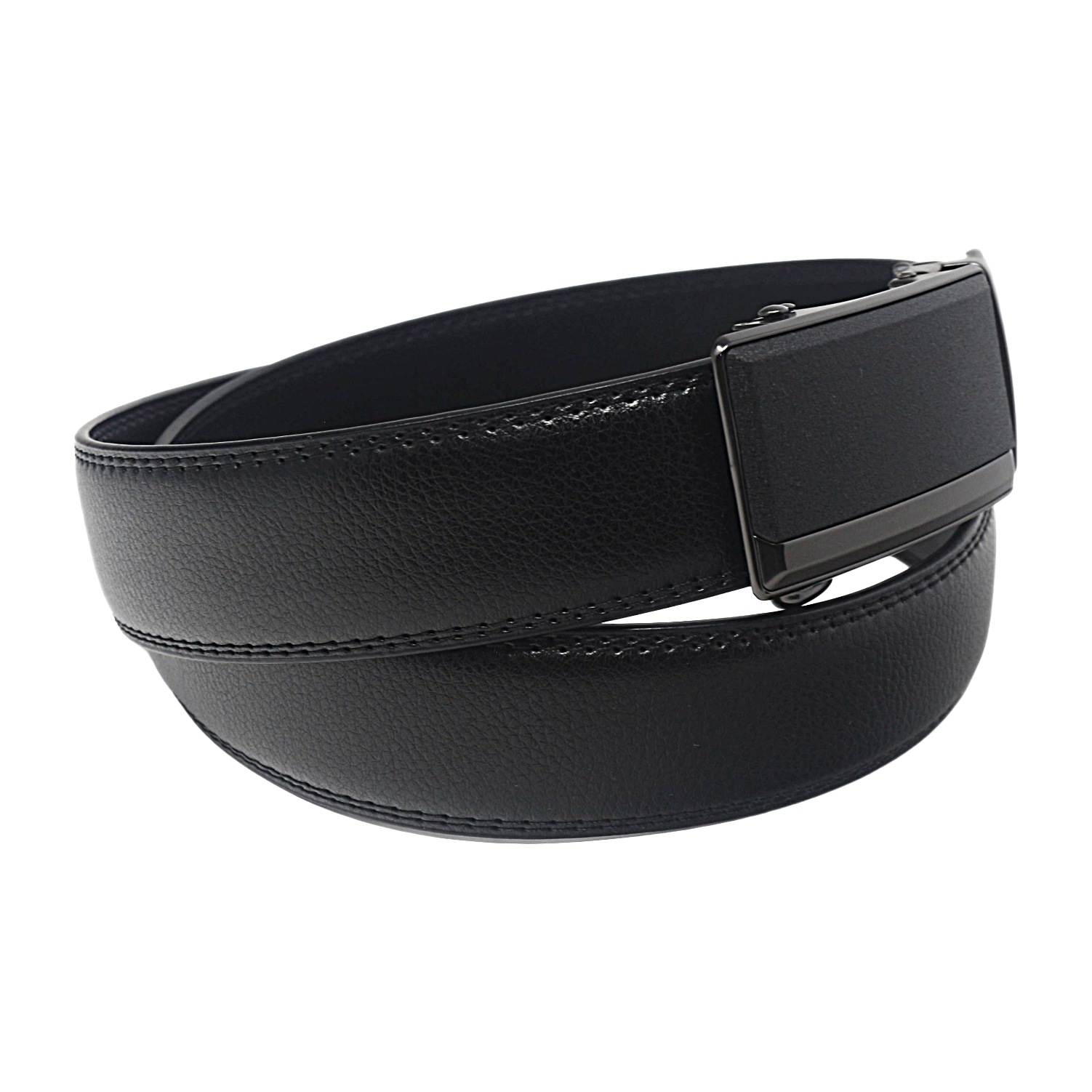 QHA Mens 35mm Ratchet Leather Belt, Gunmetal Brushed Plate Automatic Buckle Q75