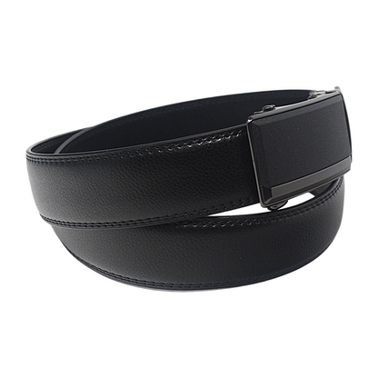 QHA Mens 35mm Ratchet Leather Belt, Gunmetal Brushed Plate Automatic Buckle Q75 - QHA UK