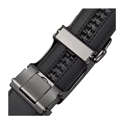 QHA Mens 35mm Ratchet Leather Belt, Gunmetal Brushed Plate Automatic Buckle Q75 - QHA UK