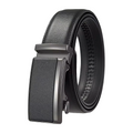QHA Mens 35mm Ratchet Leather Belt, Gunmetal Brushed Plate Automatic Buckle Q75