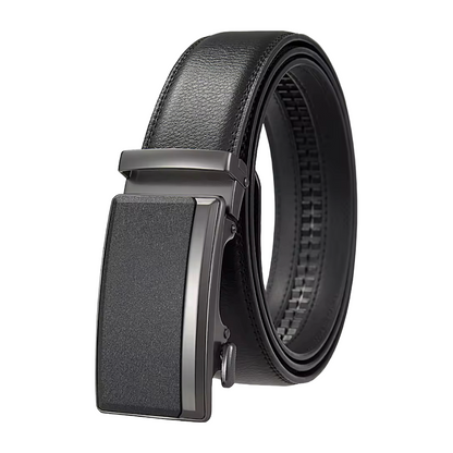 QHA Mens 35mm Ratchet Leather Belt, Gunmetal Brushed Plate Automatic Buckle Q75 - QHA UK