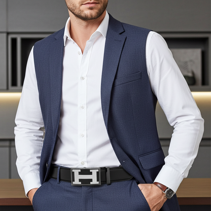 Mens Ratchet Leather Belt Automatic Buckle Formal Dress Belt 35mm Q37 - QHA UK