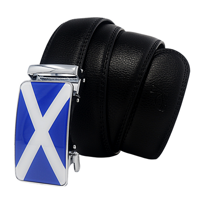 QHA Men's Scottish Saltire Flag Ratchet Belt 35mm Holeless Q70