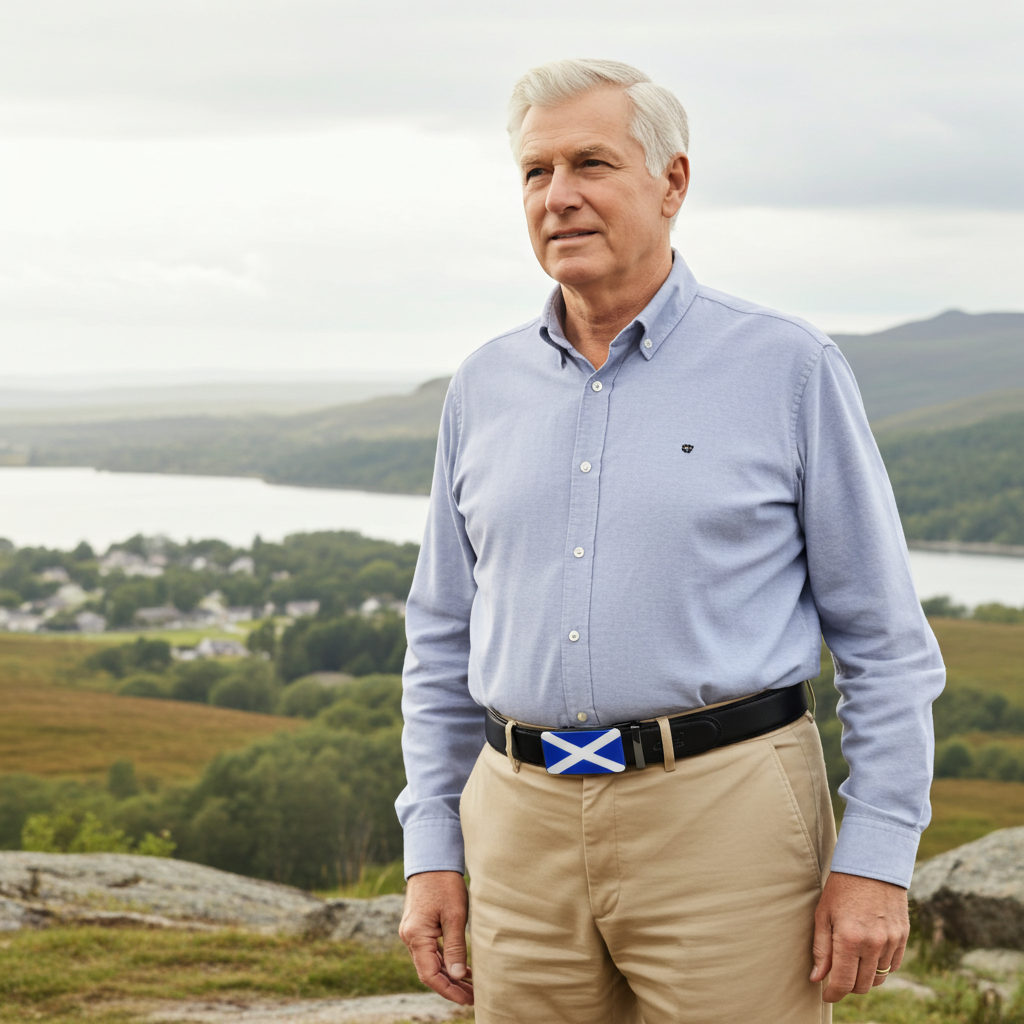 QHA Mens 35mm Ratchet Leather Belt, Scottish Saltire Flag Automatic Buckle Q70