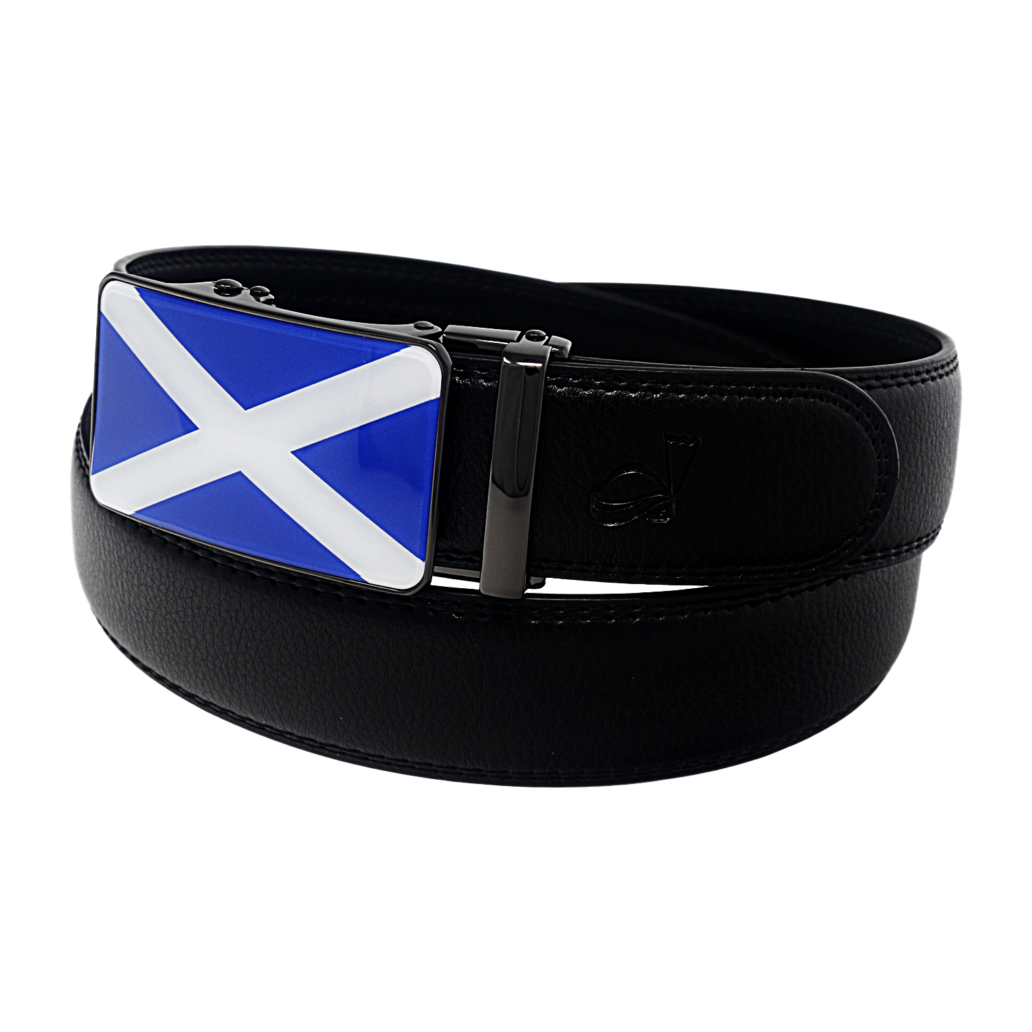 QHA Mens 35mm Ratchet Leather Belt, Scottish Saltire Flag Automatic Buckle Q70