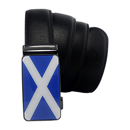 QHA Men's Scottish Saltire Flag Ratchet Belt 35mm Holeless Q70
