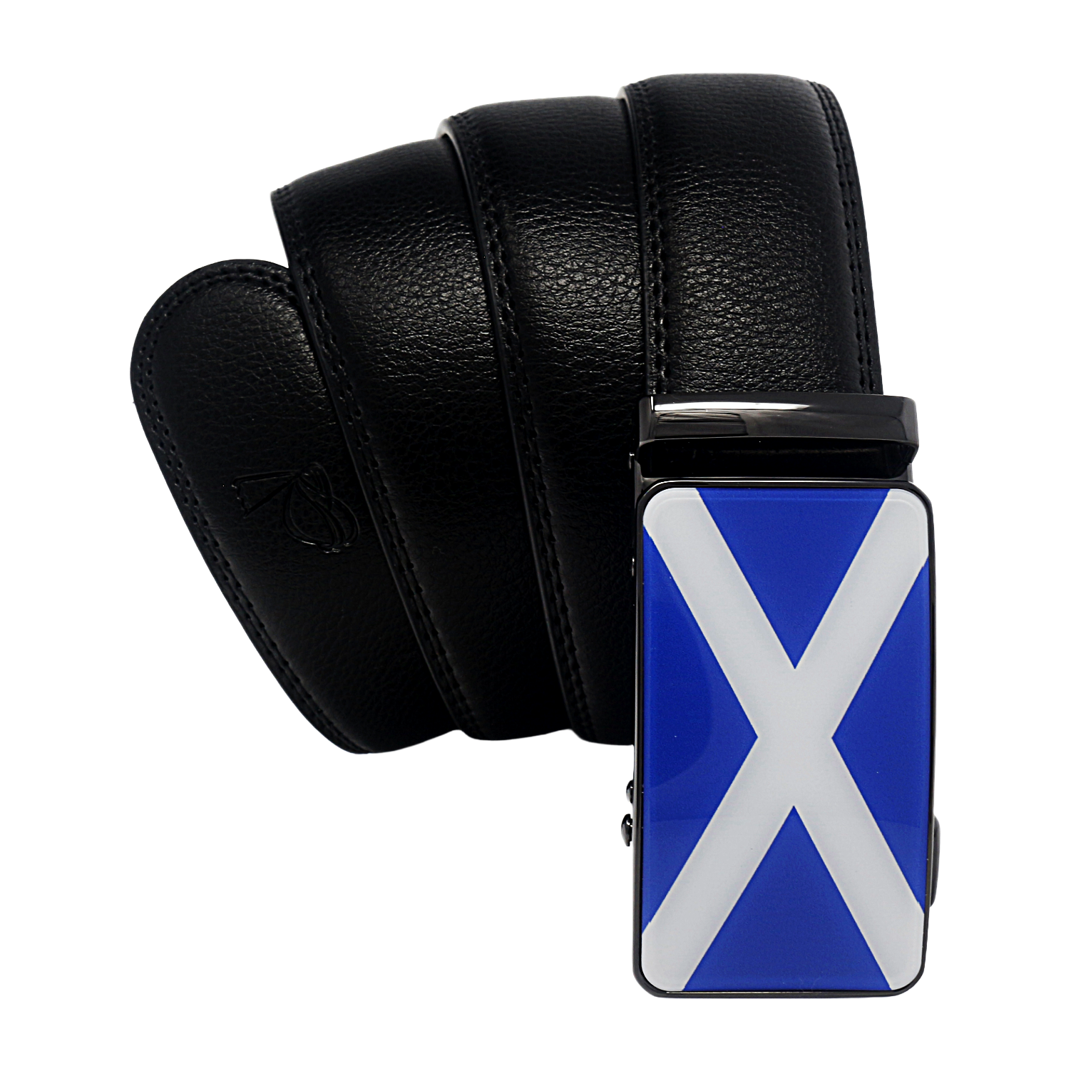 QHA Mens 35mm Ratchet Leather Belt, Scottish Saltire Flag Automatic Buckle Q70