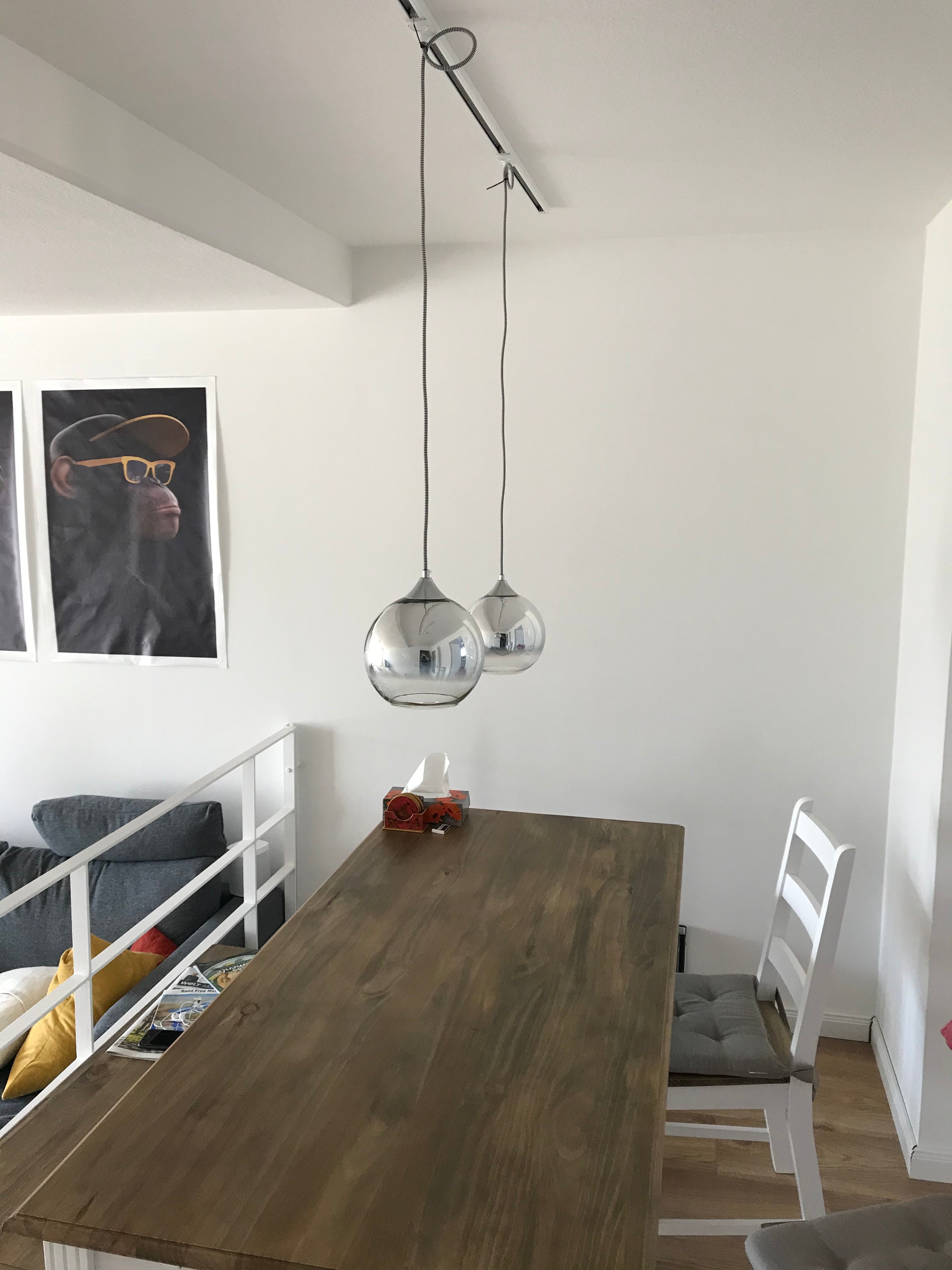 Glass Pendant Light 25cm Silver Smoke Globe Shade E27 140cm Cord