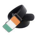 QHA Mens 35mm Ratchet Leather Belt, Irish Tricolour Flag Automatic Buckle Q72